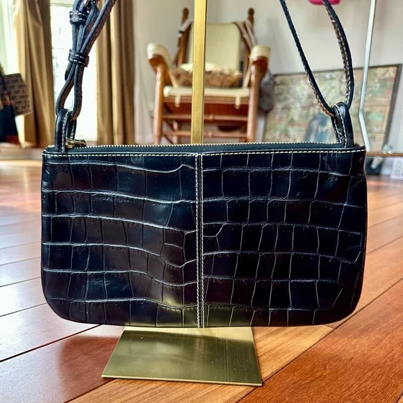 Dooney & Bourke Vintage Black Croc-Embossed Leather Small Clutch Shoulder Bag - Picture 3 of 11